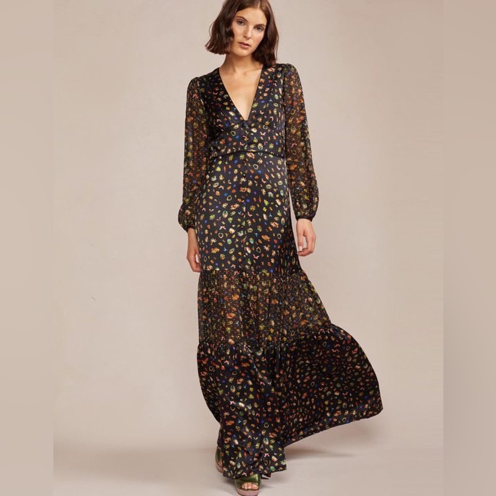 NWOT Cynthia Rowley Caroline Tiered Maxi Dress Silk Floral Button Down
